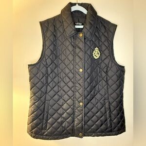 Ralph Lauren Black Quilted Vest with Gold Accents